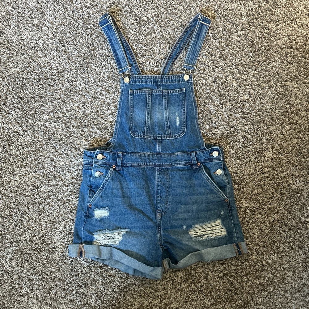H&M Distressed Short Overalls